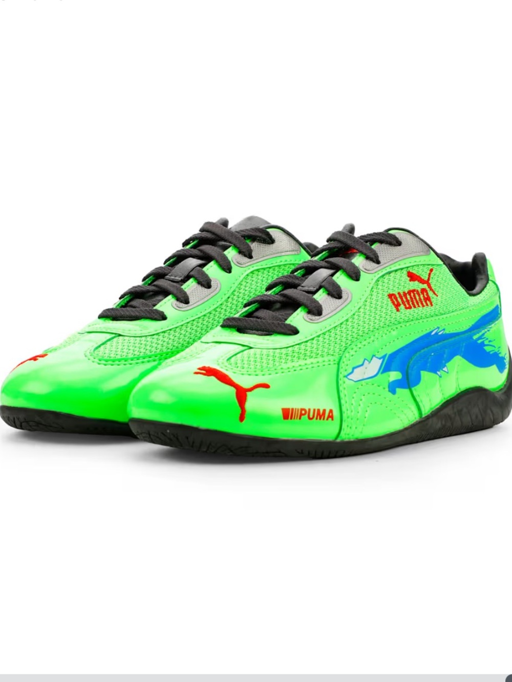 Puma Speedcat Sneakers in Neon Green with Black and Blue Accents